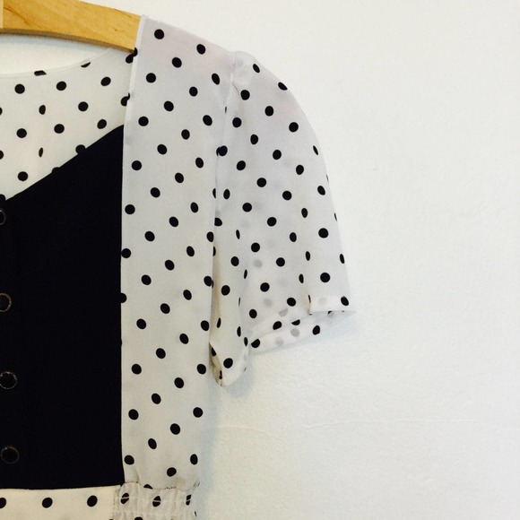 Vinatge 80s Black & White Polka Day Dress - Picture 4 of 5